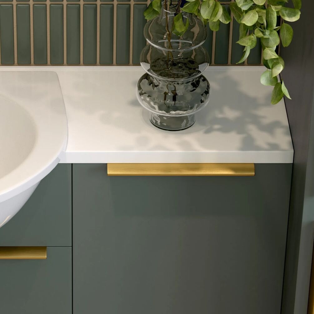 Lifestyle image of Apex Brushed Brass 200mm Over Handle fitted to top of a door